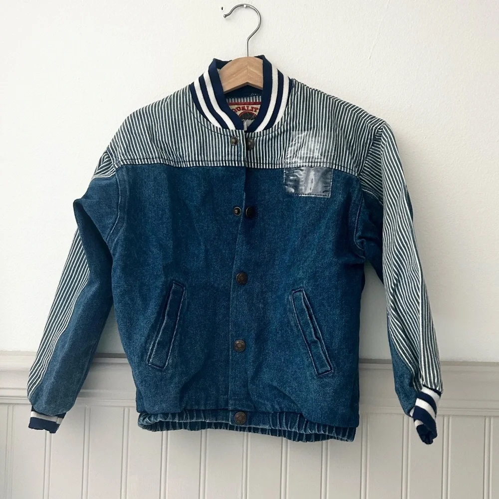 Vintage W.T. Quality Outerwear Size 5-6 Boys Kids Blue Jean Jacket Striped